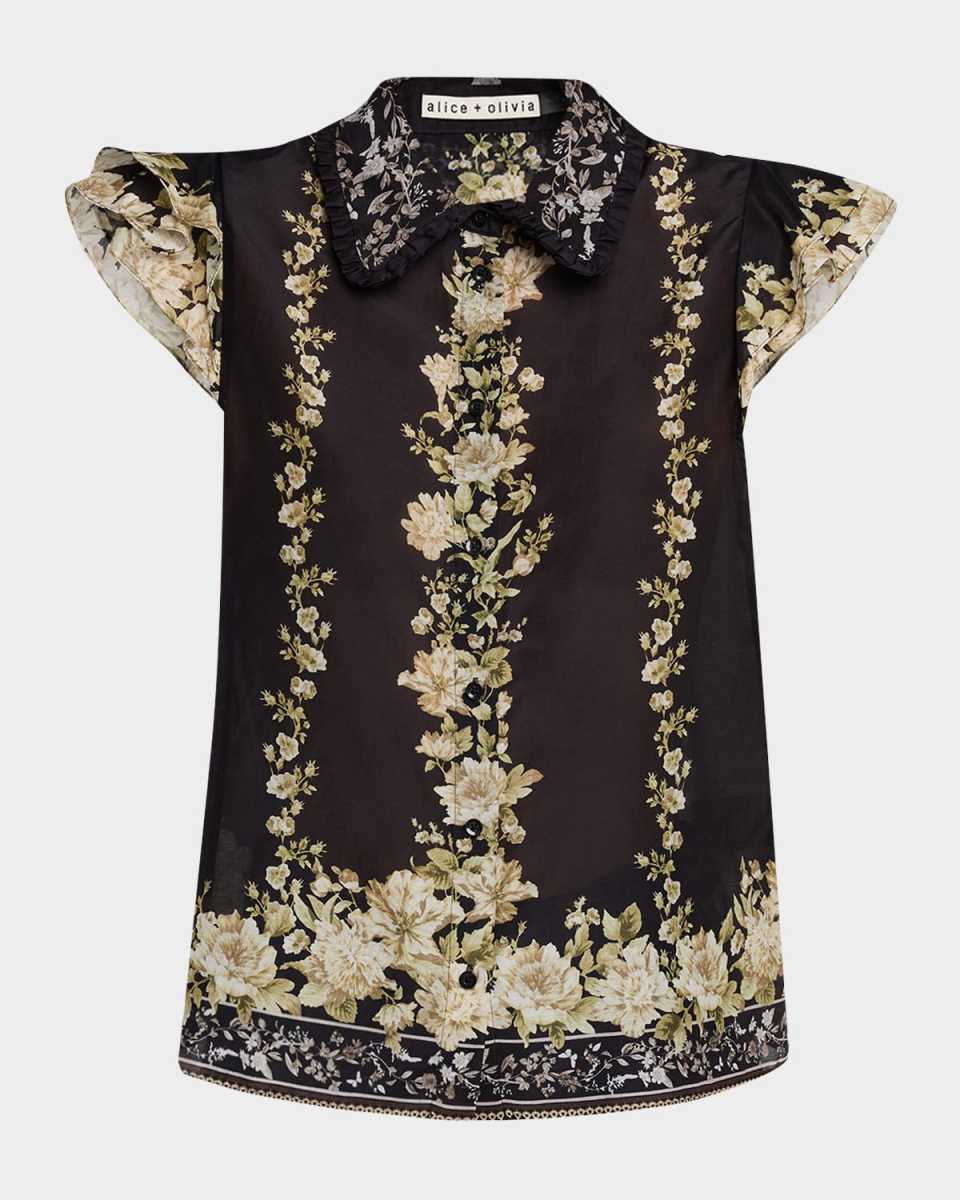 Martel Floral Flutter-Sleeve Blous